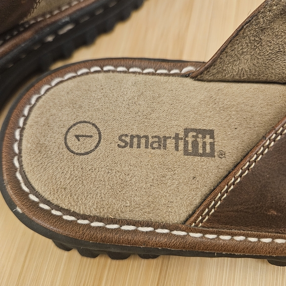 Y2K SmartFit Chunky Brown Leather Sandals Youth Women's Size 1 Butterfly - Picture 8 of 11